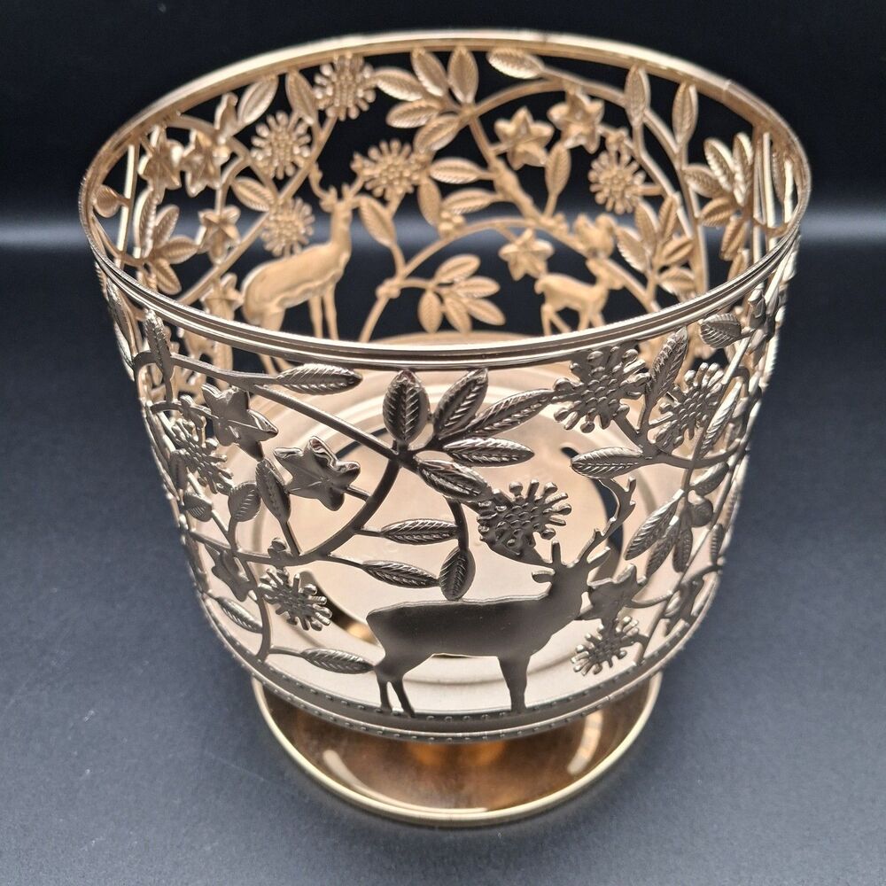 Bath Body Works Candle Holder Holiday Wildlife Gold Pedestal Large 3 Wick Sleeve